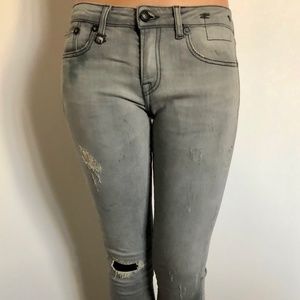 R13 Grey Distressed Alison Crop In Mended Skinny